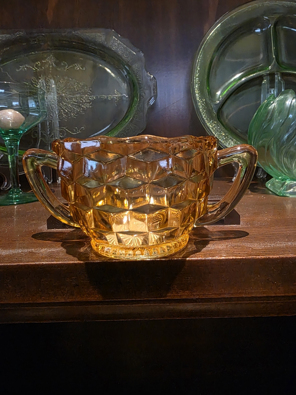 Amber Glass Two-Handled Decorative Bowl - Home Art